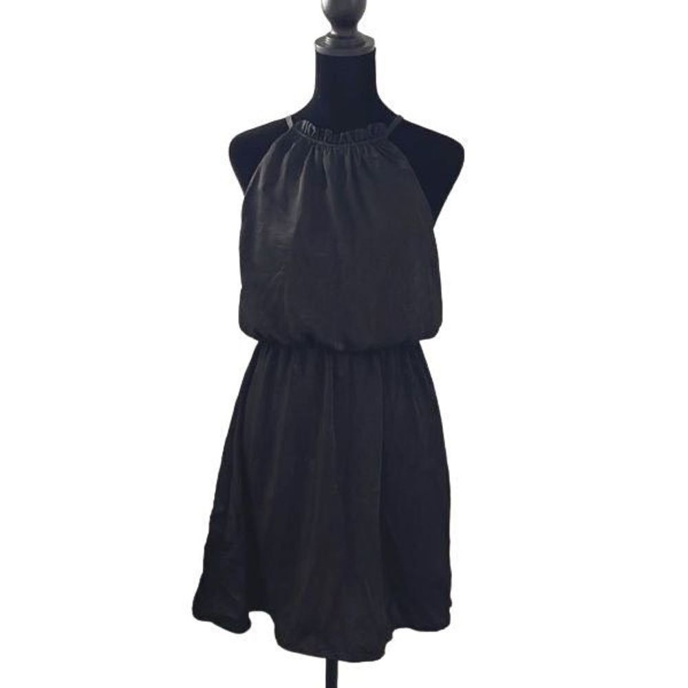 Francesca’s Dee Elly Leslie High Neck Midi Satin Dress. Black Size Small/XS New